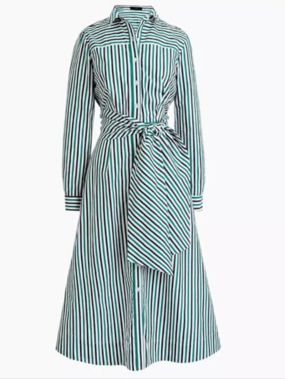 J Crew Tie Waist Shirt Dress Navy/ Green/ White Stripes Size 00